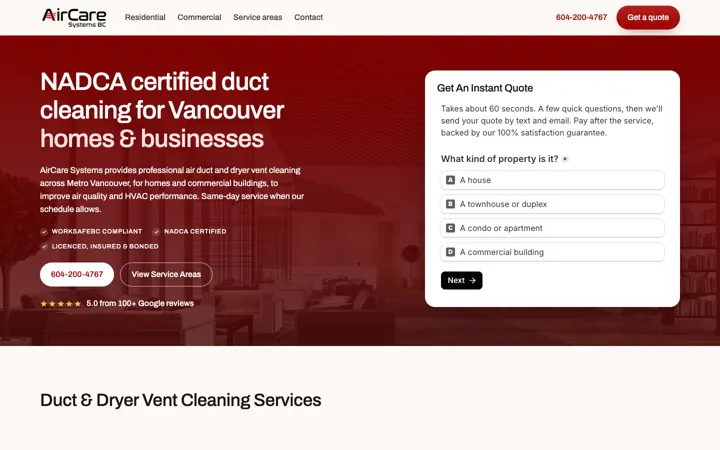 AirCare Systems BC website